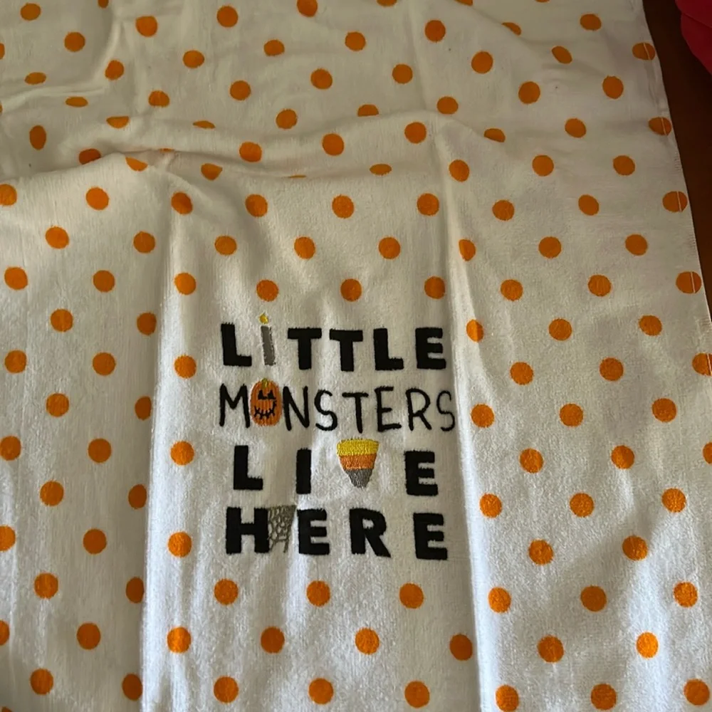 White Festive Kitchen Towel with Orange Polka Dots